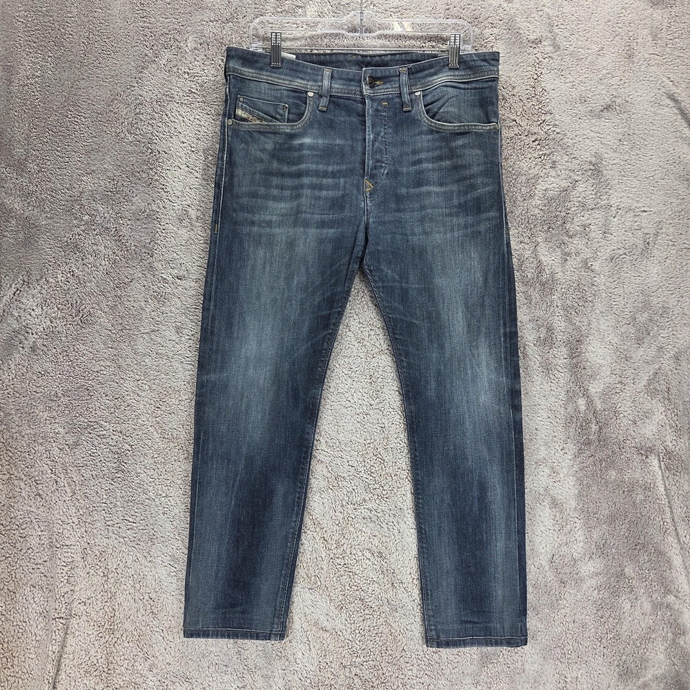 Diesel Jeans Mens 31x30 Blue Buster Regular Slim Tapered Altered Hem U885K
